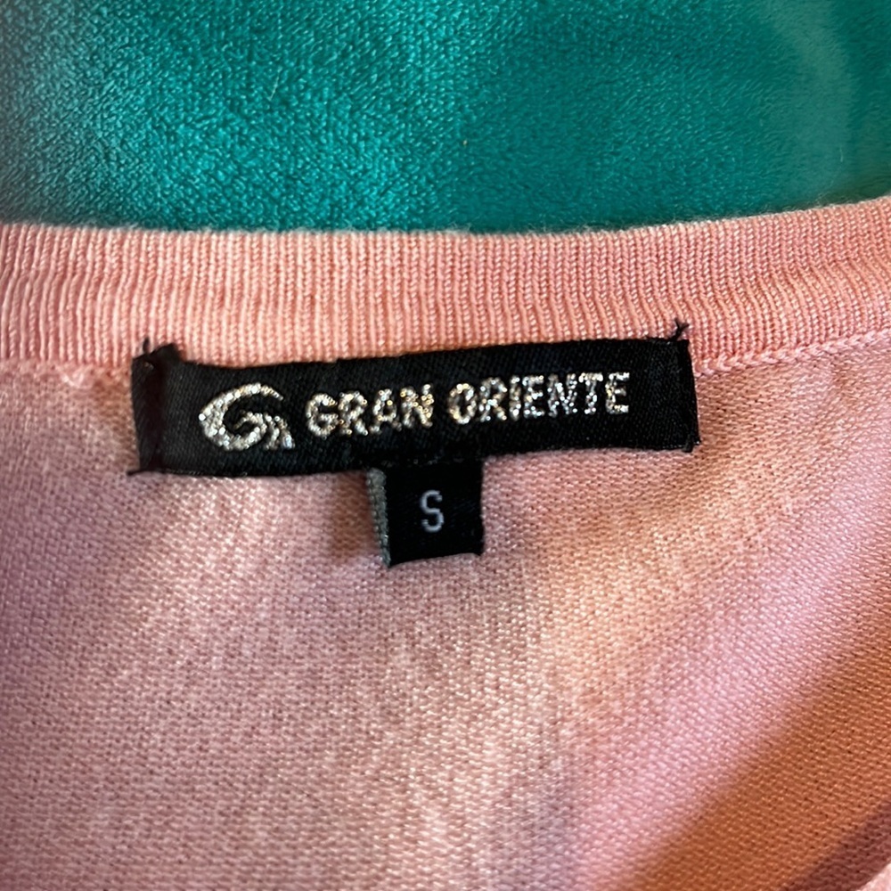 Gran Oriente NWOT French design stripe sweater cardigan size S Pink black ivory - Picture 2 of 7